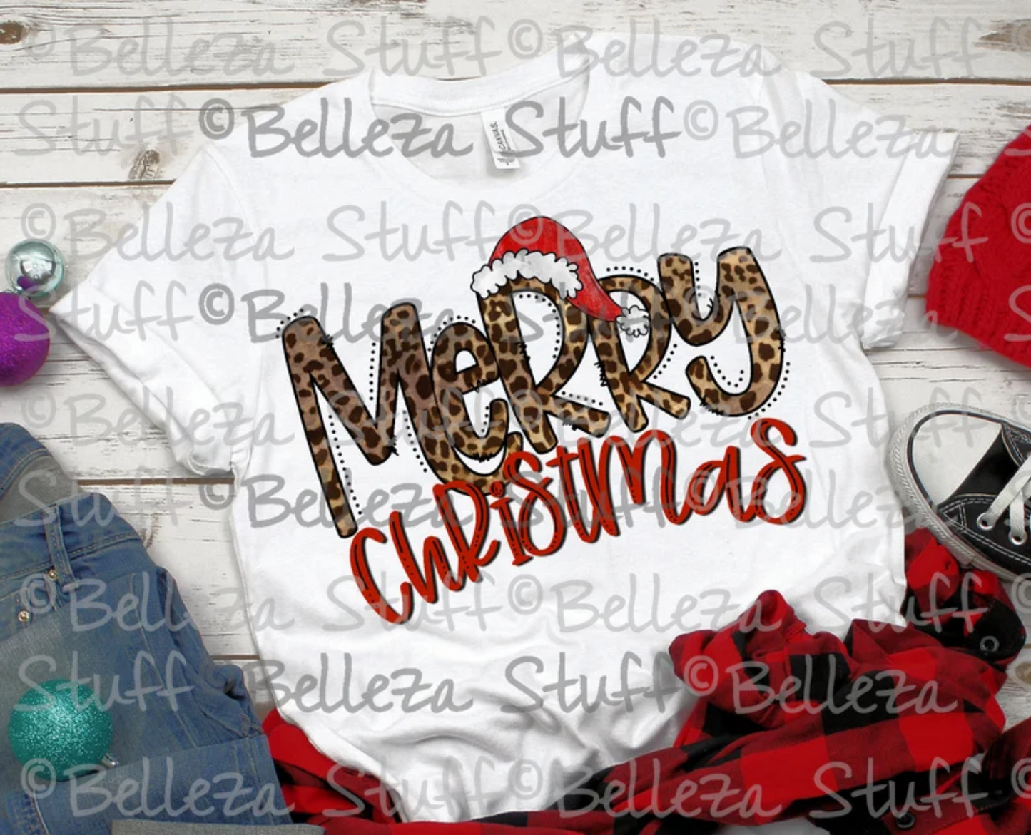 Merry Christmas leopard red black plaid trees  DTF TRANSFER PRINT TO ORDER 638