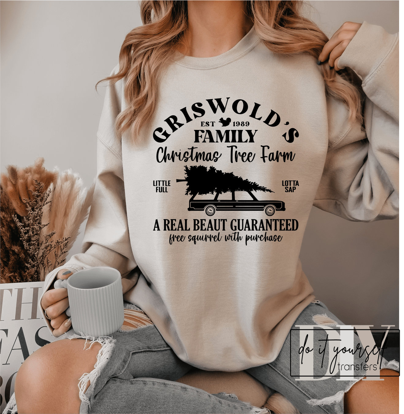 GRISWORLD'S FAMILY CHRISTMAS TREE FARM SINGLE COLOR BLACK size ADULT DTF TRANSFERPRINT TO ORDER - Do it yourself Transfers