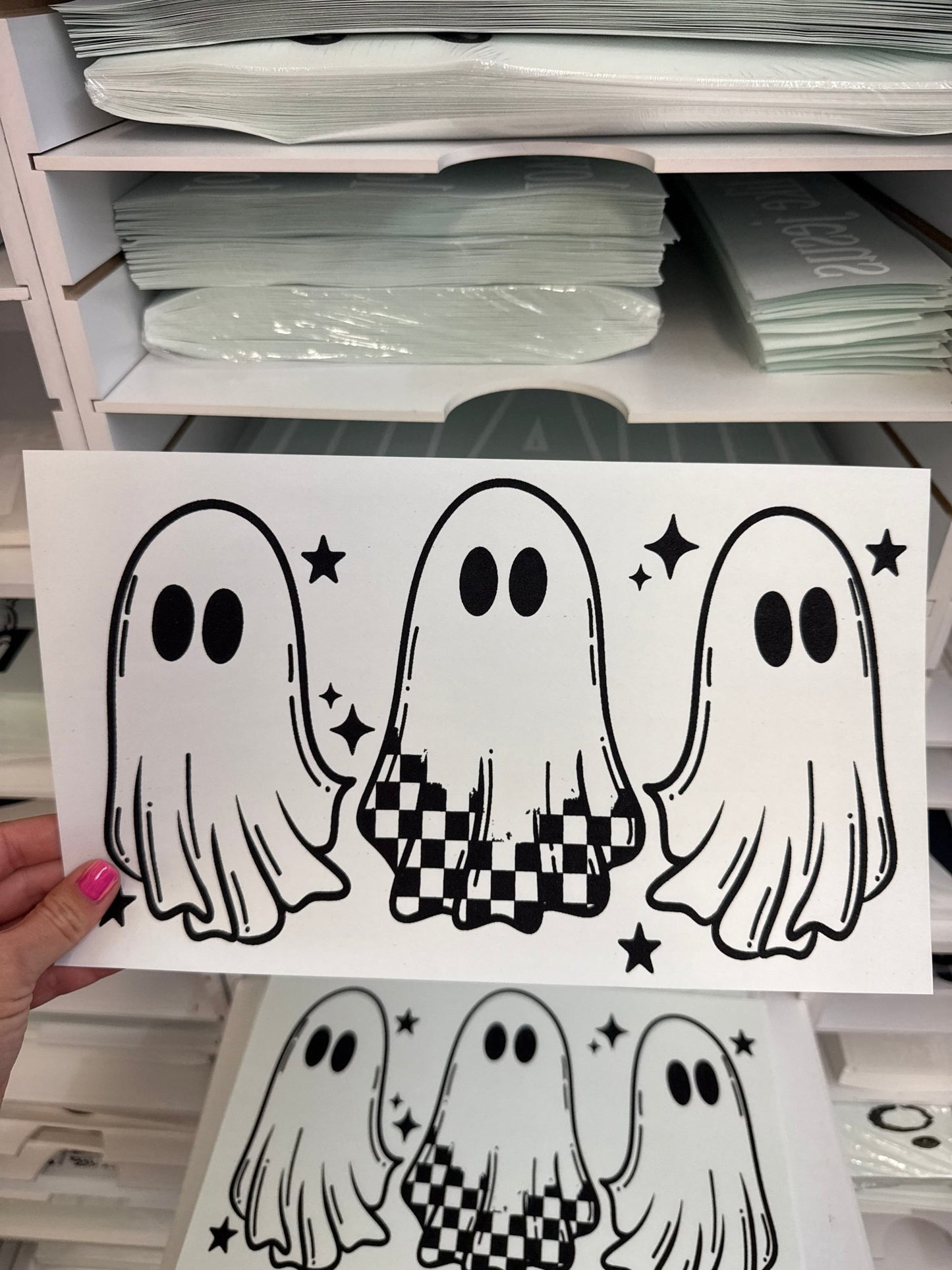 RTS GHOSTS 3 CHECKER HALLOWEEN SINGLE COLOR BLACK SCREEN PRINT transfer ADULT 9X12 14 - I - Do it yourself Transfers