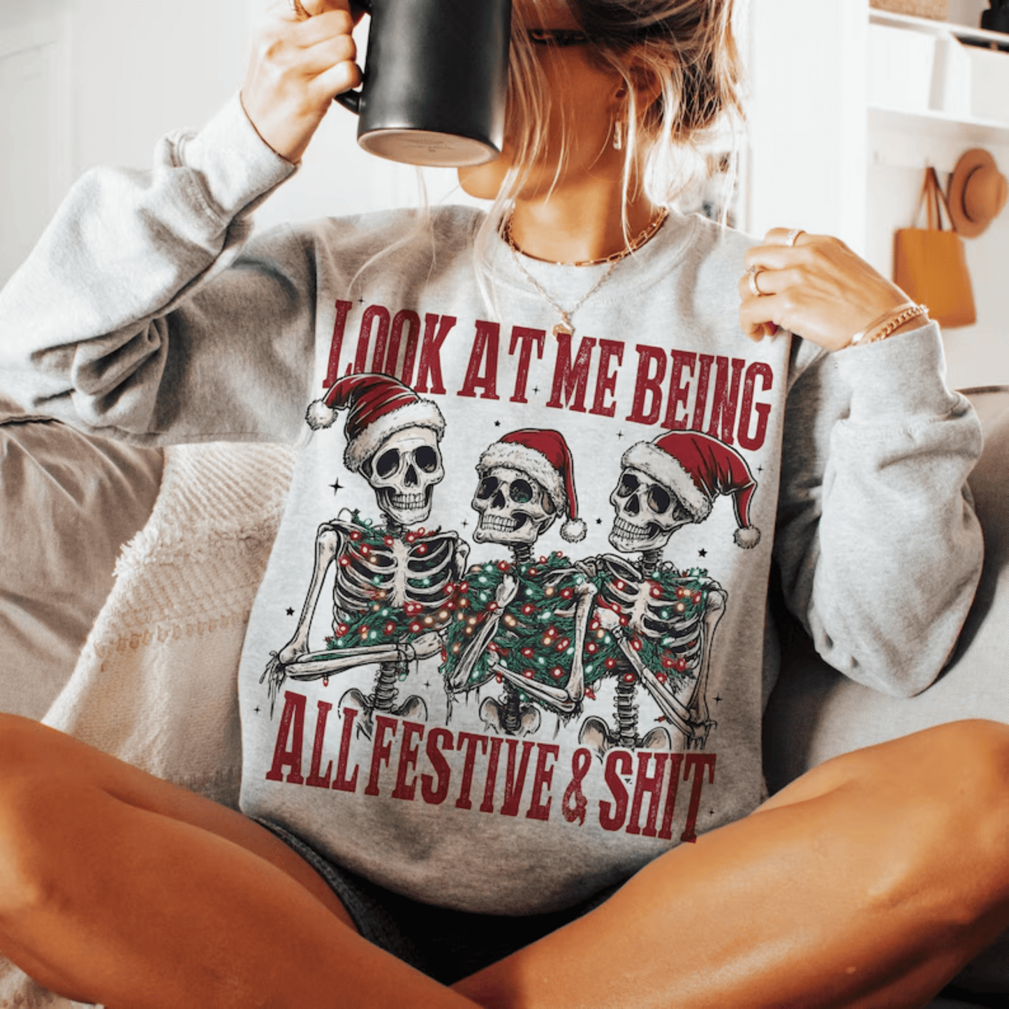 TRANSFER TUESDAY JULY 9TH LOOK AT ME BEING ALL FESTIVE AND SH*T SKULLIE CHRISTMAS DTF DIRECT TO FILM transfers ADULT PICK YOUR SIZE - Do it yourself Transfers