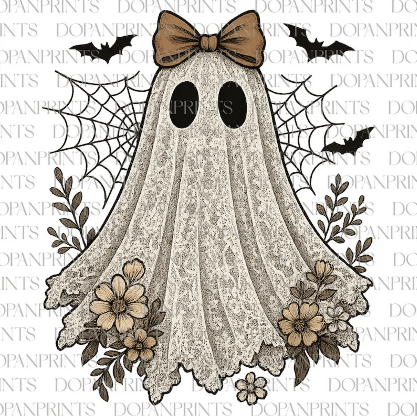 TRANSFER TUESDAY JUNE 24TH GHOST LACE FLOWERS HALLOWEEN WEB DTF DIRECT TO FILM transfers ADULT 9X12 - Do it yourself Transfers