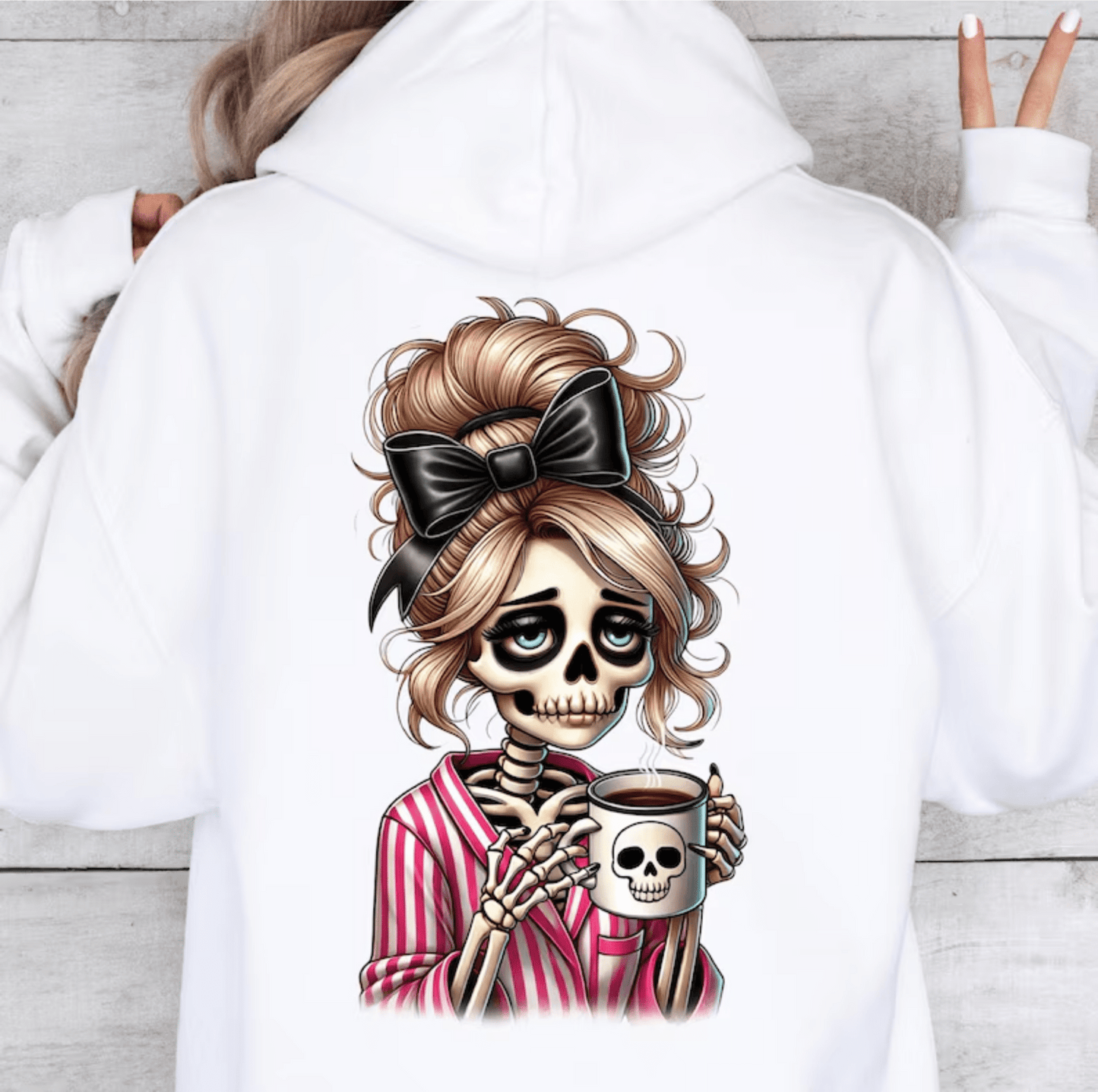TRANSFER TUESDAY JUNE 24TH SKULLIE TIRED PINK STRIPE SHIRT COFFEE DTF DIRECT TO FILM transfers ADULT 9X12 - Do it yourself Transfers