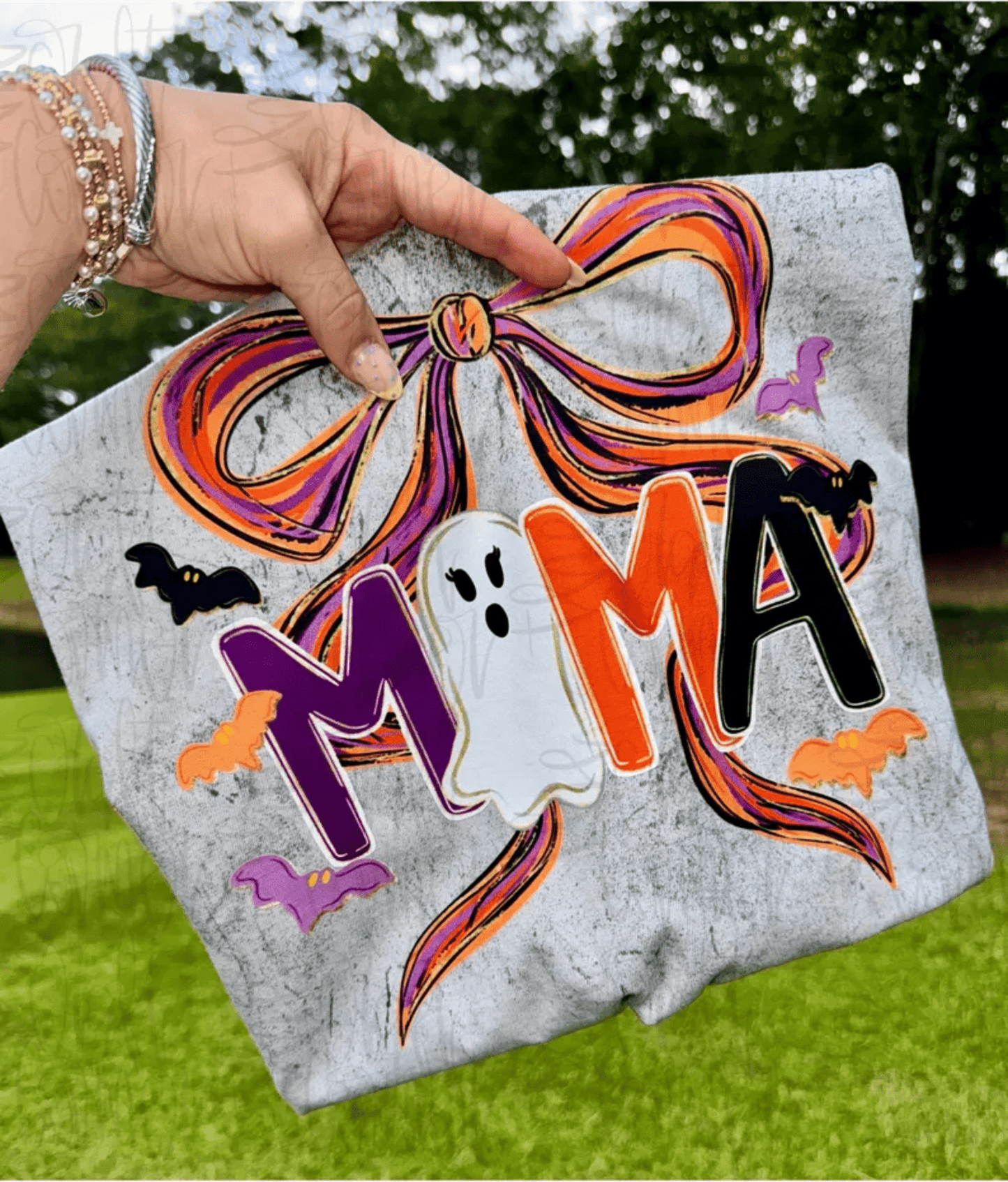 TRANSFER TUESDAY MAMA HALLOWEEN GHOST BOW PURPLE ORANGE DTF DIRECT TO FILM transfers ADULT PICK YOUR SIZE - Do it yourself Transfers