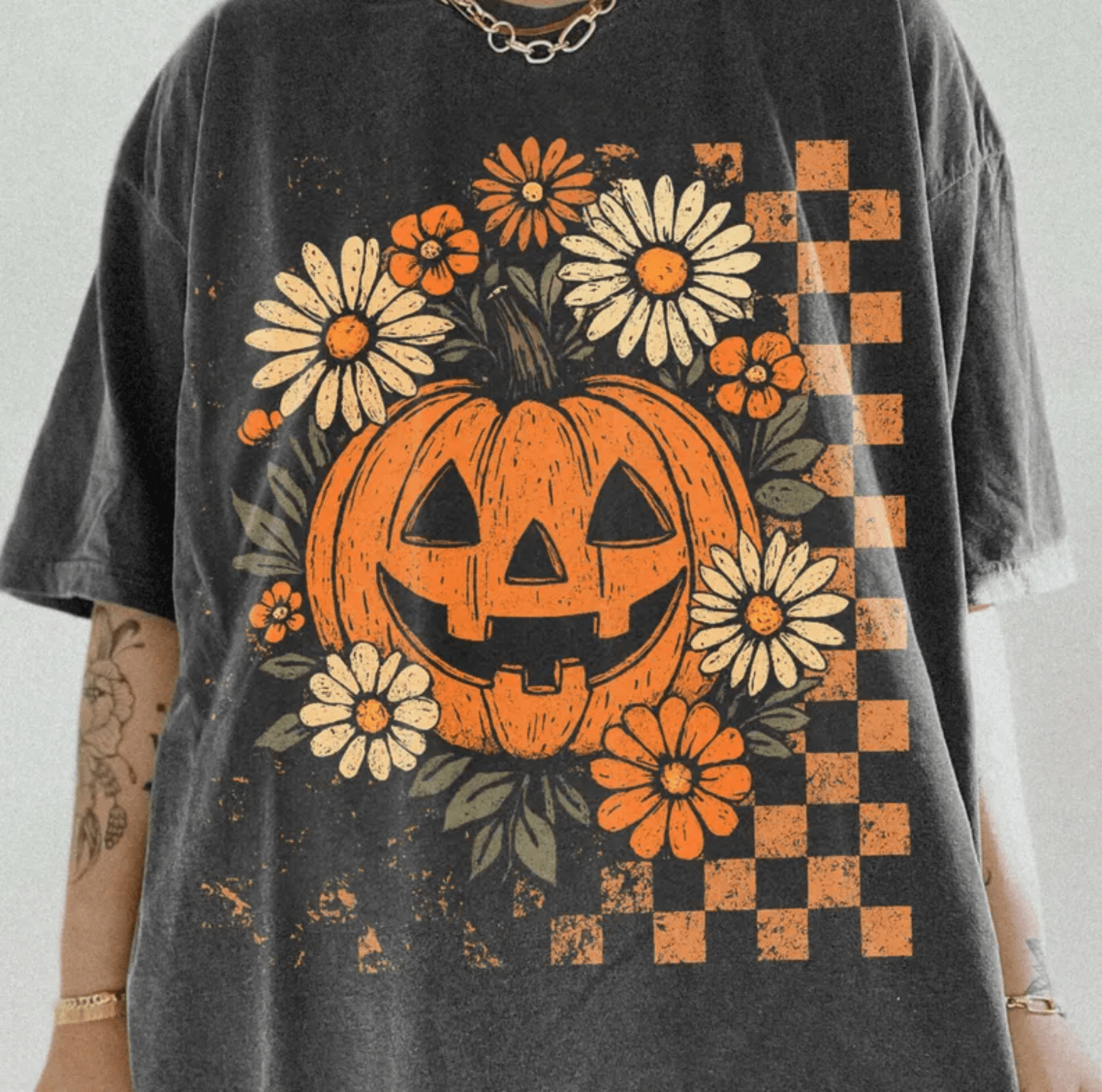 TRANSFER TUESDAY PUMPKIN CHECKER FLOWERS HALLOWEEN DTF DIRECT TO FILM transfers ADULT PICK YOUR SIZE - Do it yourself Transfers