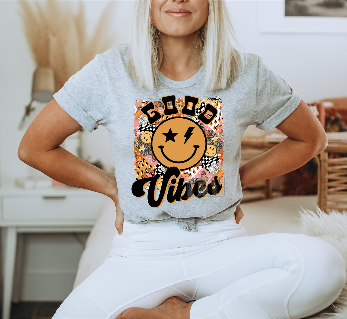 RTSGood Vibes Frame Smiley face Yellow size ADULT 9.6x11.6 DTF TRANSFERPRINT TO ORDER