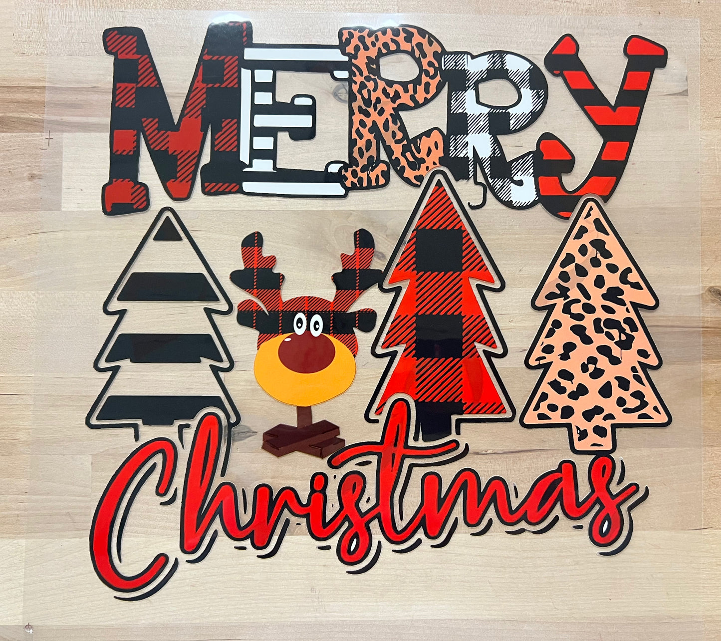 MERRY CHRISTMAS reindeer leopard plaid trees size ADULT DTF TRANSFERPRINT TO ORDER