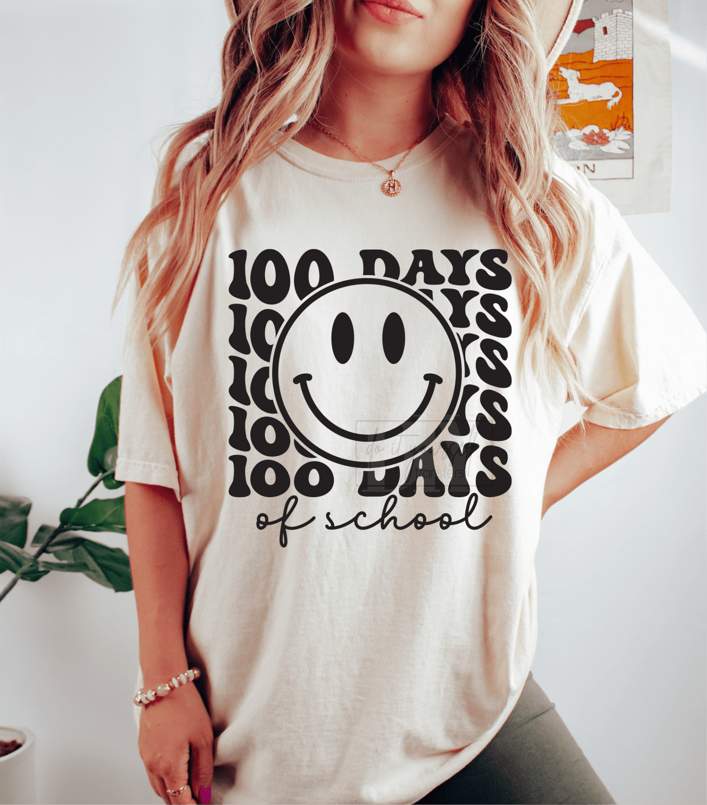 100 DAYS of school smiley face SINGLE COLOR BLACK size ADULT DTF TRANSFERPRINT TO ORDER - Do it yourself Transfers