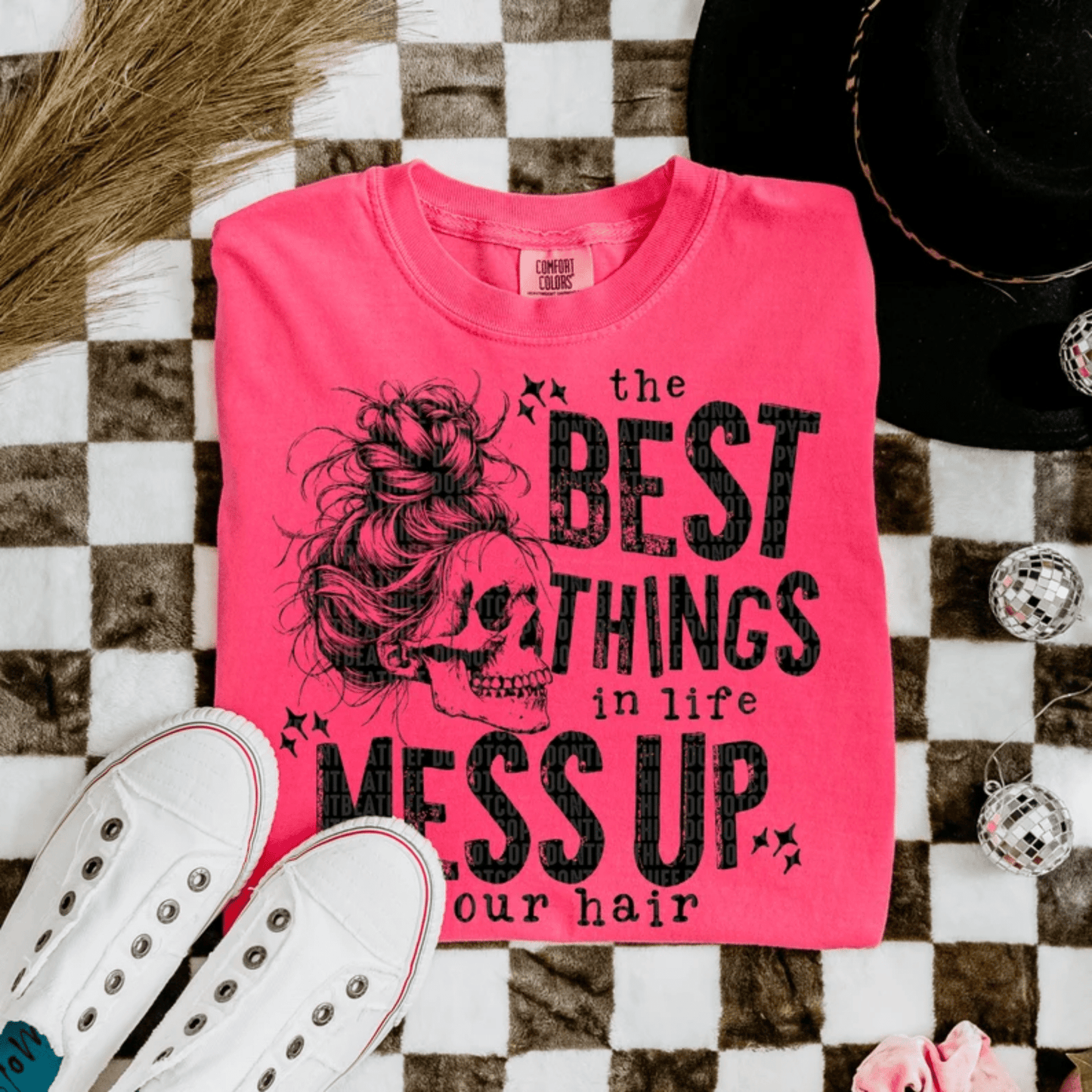 8 - C RTS The best things in life mess up your hair SINGLE COLOR BLACK Screen Print transfers size ADULT 10x12 - Do it yourself Transfers