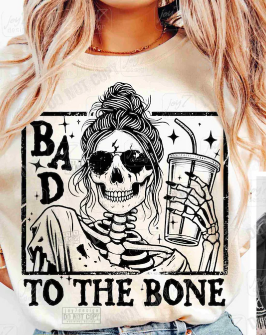 RTS BAD TO THE BONE COFFEE SKULL SQUARE SINGLE COLOR BLACK DTF DIRECT TO FILM transfers ADULT 10X12. 2-K