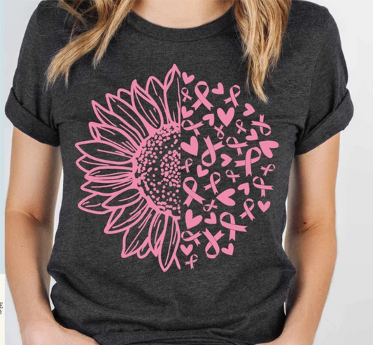 Breast cancer Sunflower Awareness SINGLE COLOR PINK DTF TRANSFER PRINT TO ORDER 626