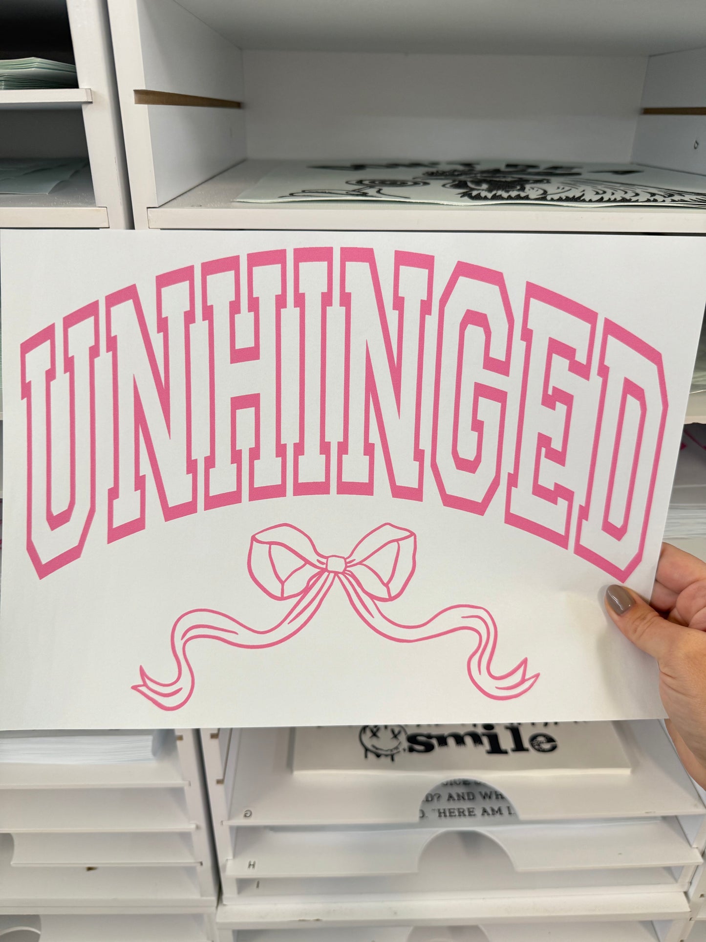 RTS UNHINGED BOW SINGLE COLOR PINK Screen Print transfers size ADULT 9X12.5    7-E
