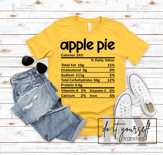 APPLE PIE Thanksgiving Label SINGLE COLOR BLACK size ADULT DTF TRANSFERPRINT TO ORDER - Do it yourself Transfers