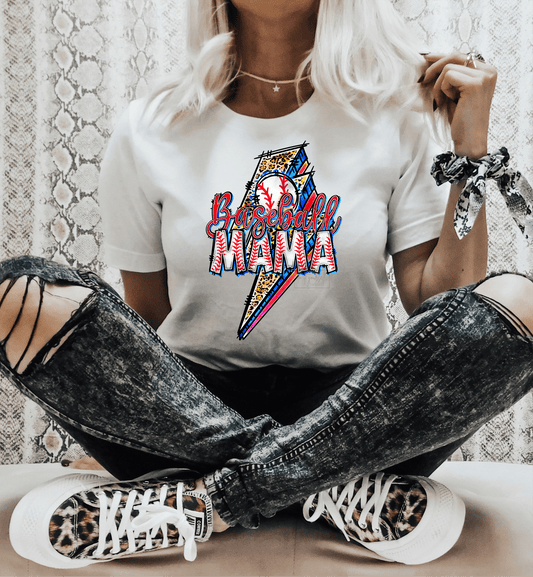 Baseball Mama Lighting bolt leopard stitches size ADULT DTF TRANSFERPRINT TO ORDER - Do it yourself Transfers