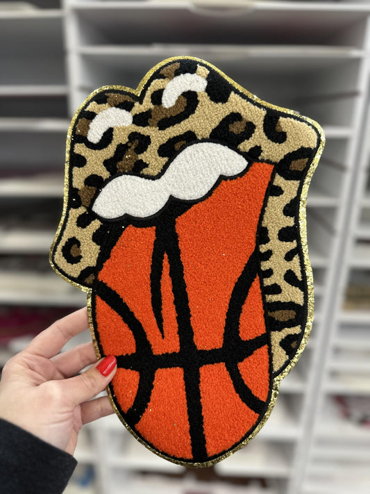 BASKETBALL TONGUE LEOPARD GOLD Chenille patch 12 inches in size - Do it yourself Transfers