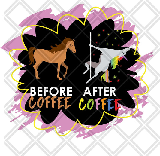 before coffee after coffee unicorn DTF TRANSFERPRINT TO ORDER - Do it yourself Transfers