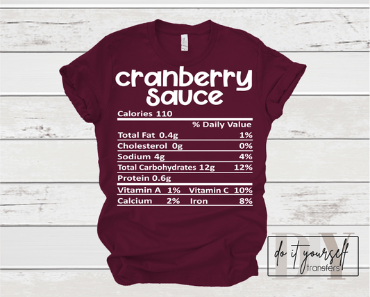 CRANBERRY SAUCE Thanksgiving label SINGLE COLOR WHITE size ADULT DTF TRANSFERPRINT TO ORDER - Do it yourself Transfers