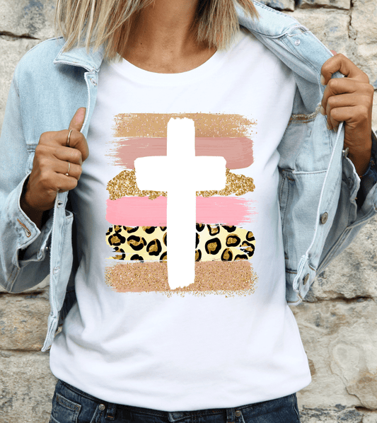 Cross Frame leopard gold pink EASTER Adult size 9. DTF TRANSFERPRINT TO ORDER - Do it yourself Transfers