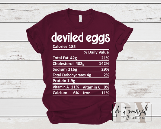 DEVILED EGGS Thanksgiving Label SINGLE COLOR WHITE size ADULT DTF TRANSFERPRINT TO ORDER - Do it yourself Transfers