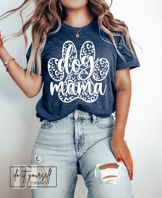 Dog MAMA paw print SINGLE COLOR WHITE size ADULT DTF TRANSFERPRINT TO ORDER - Do it yourself Transfers