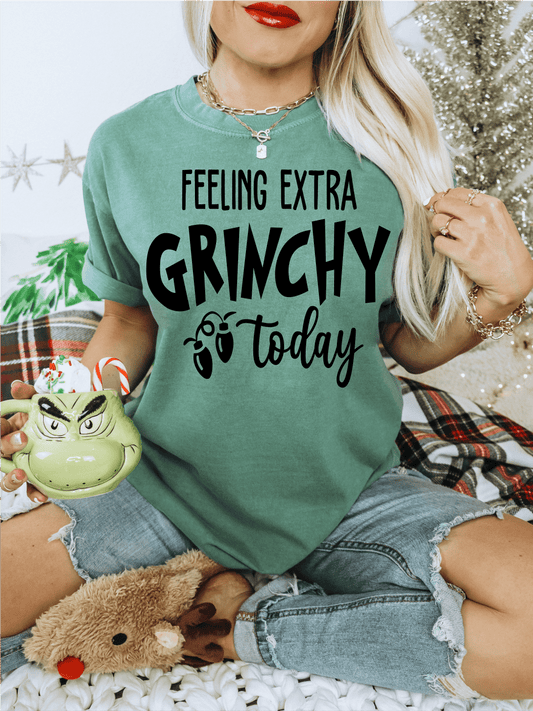 FEELING EXTRA GRINCHY TODAY Christmas SINGLE COLOR BLACK size ADULT DTF TRANSFERPRINT TO ORDER - Do it yourself Transfers