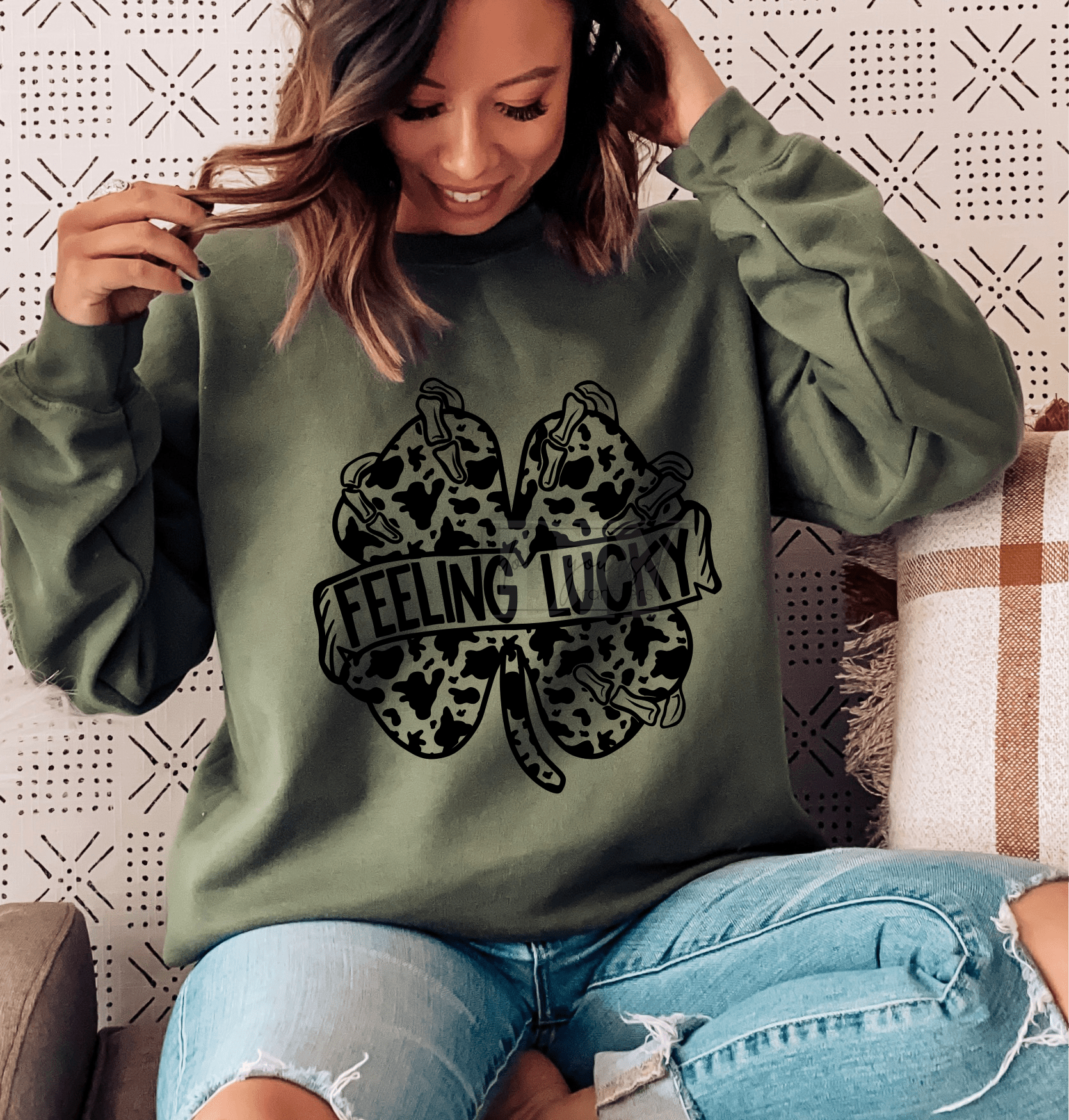 Feeling Lucky St. Patrick's day clover SINGLE COLOR BLACK size ADULT DTF TRANSFERPRINT TO ORDER - Do it yourself Transfers
