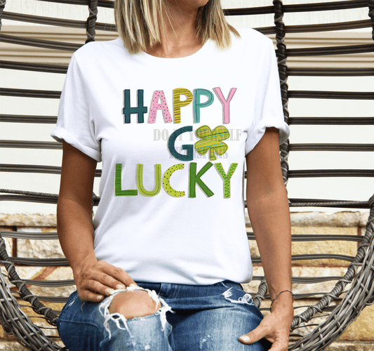 Happy go Lucky St. Patrick's clover green size ADULT DTF TRANSFERPRINT TO ORDER - Do it yourself Transfers