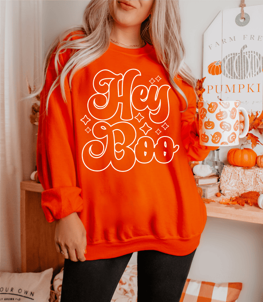 HEY BOO stars Halloween SINGLE COLOR WHITE Screen Print transfers size ADULT 11X12 - Do it yourself Transfers