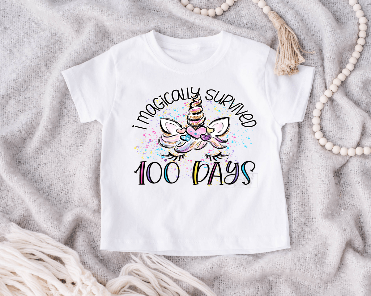 I magically survived 100 days unicorn school size KIDS DTF TRANSFERPRINT TO ORDER - Do it yourself Transfers