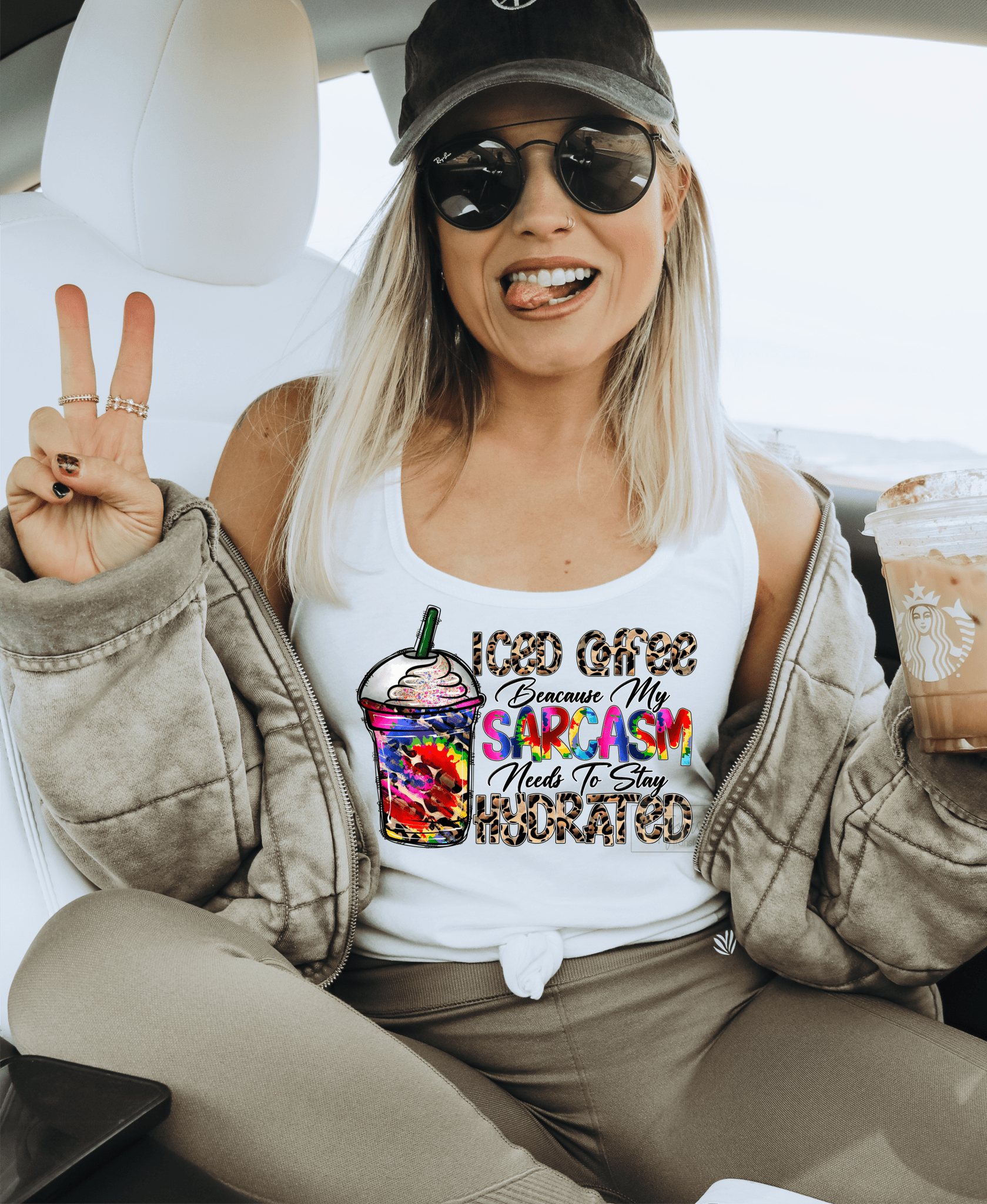 Iced coffee because my sarcasm needs to stay hydrated tie dye leopard size ADULT DTF TRANSFERPRINT TO ORDER - Do it yourself Transfers
