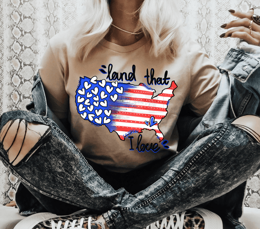 Land that I love United States America RED WHITE BLUE FLAG size ADULT DTF TRANSFERPRINT TO ORDER - Do it yourself Transfers