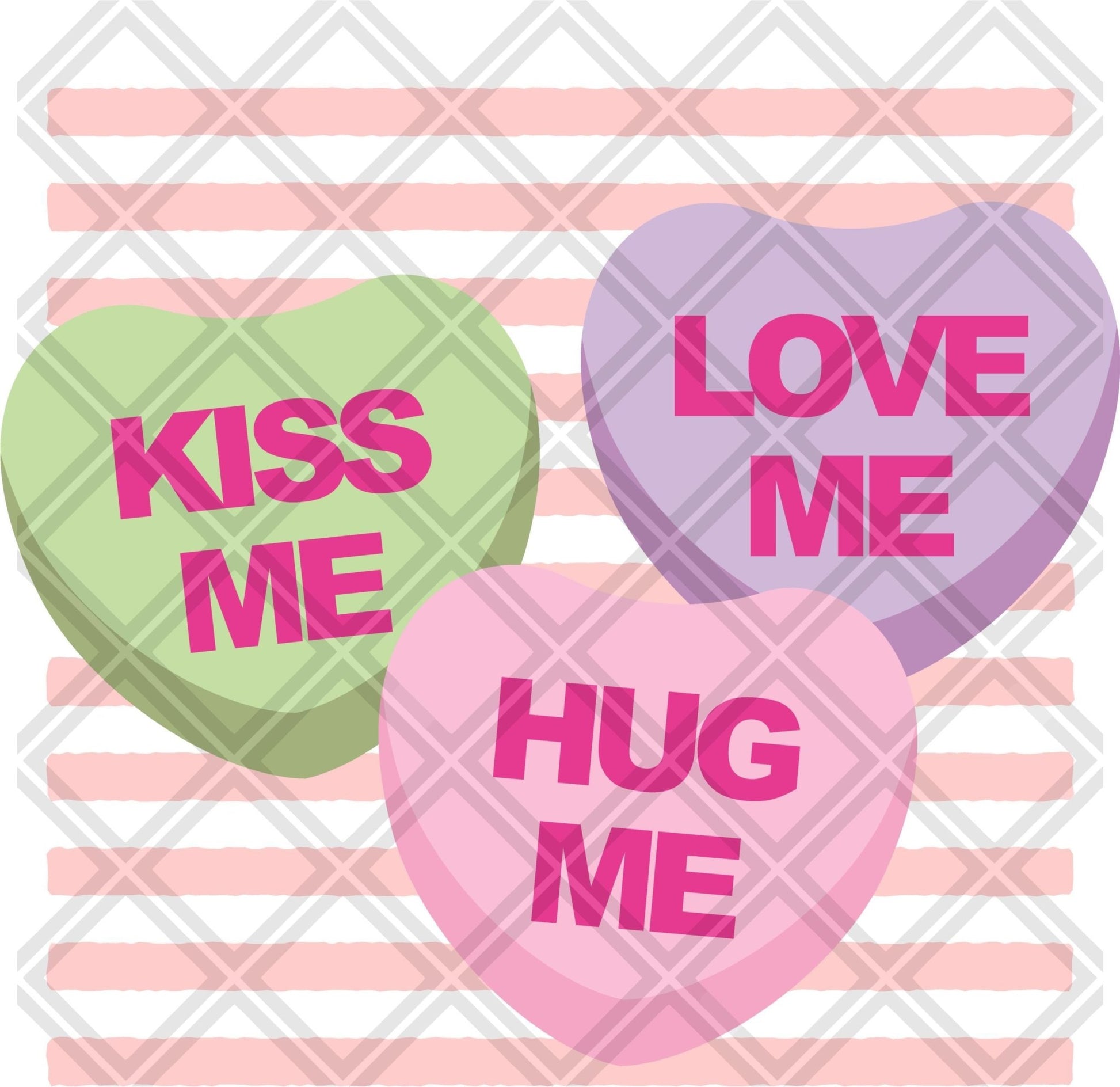 Love Me Kiss Me Hug Me Hearts DTF TRANSFERPRINT TO ORDER - Do it yourself Transfers