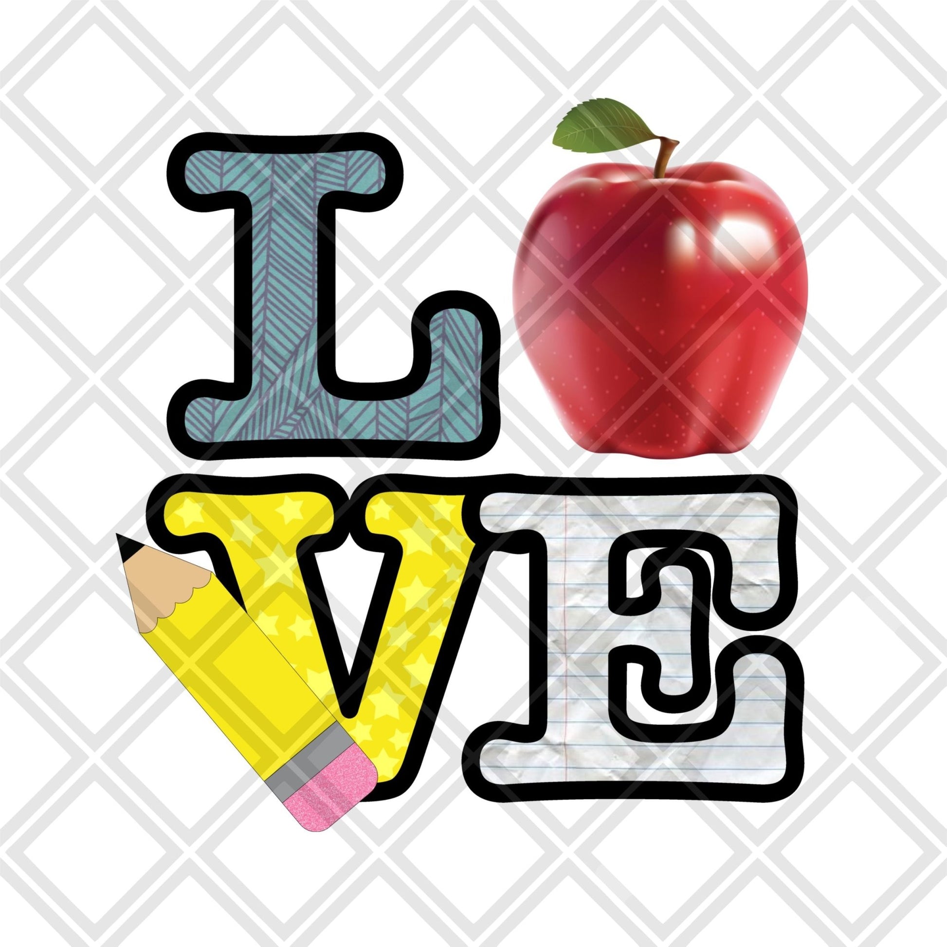 Love Pencil school apple png Digital Download Instand Download - Do it yourself Transfers