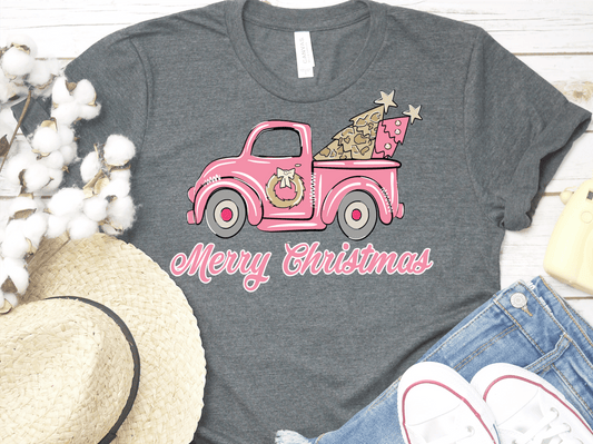 Merry Christmas Pink trees truck DTF TRANSFERPRINT TO ORDER - Do it yourself Transfers