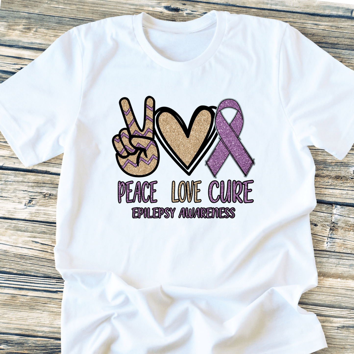 Peace love cure epilepsy awareness ribbon DTF TRANSFERPRINT TO ORDER - Do it yourself Transfers