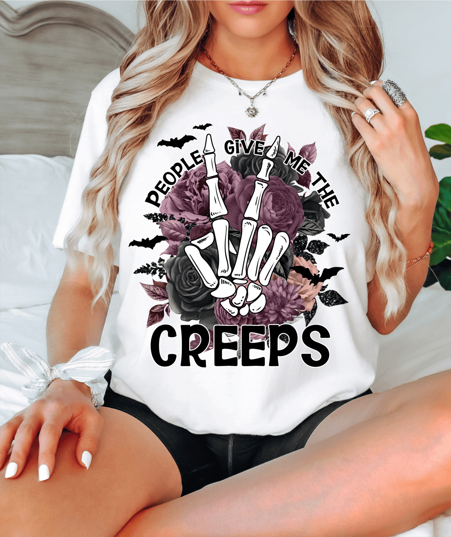 People give me the creeps purple flowers skull hands ADULT DTF TRANSFERPRINT TO ORDER - Do it yourself Transfers