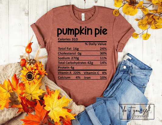 PUMPKIN PIE Thanksgiving label SINGLE COLOR BLACK size ADULT DTF TRANSFERPRINT TO ORDER - Do it yourself Transfers