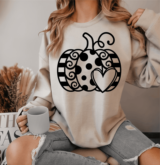 PUMPKIN polka dot heart stripes SINGLE COLOR BLACK size ADULT DTF TRANSFERPRINT TO ORDER - Do it yourself Transfers