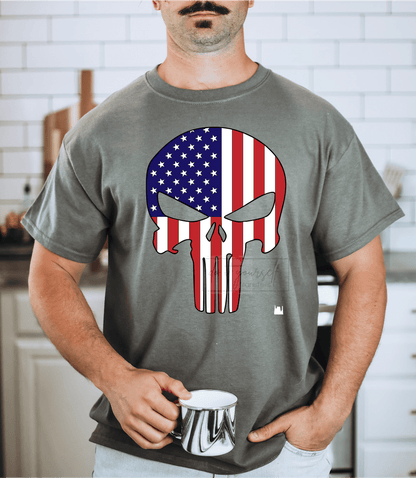 Punisher Skull USA US Flag Red White Blue American Police Fire First Responders Military size DTF TRANSFERPRINT TO ORDER - Do it yourself Transfers