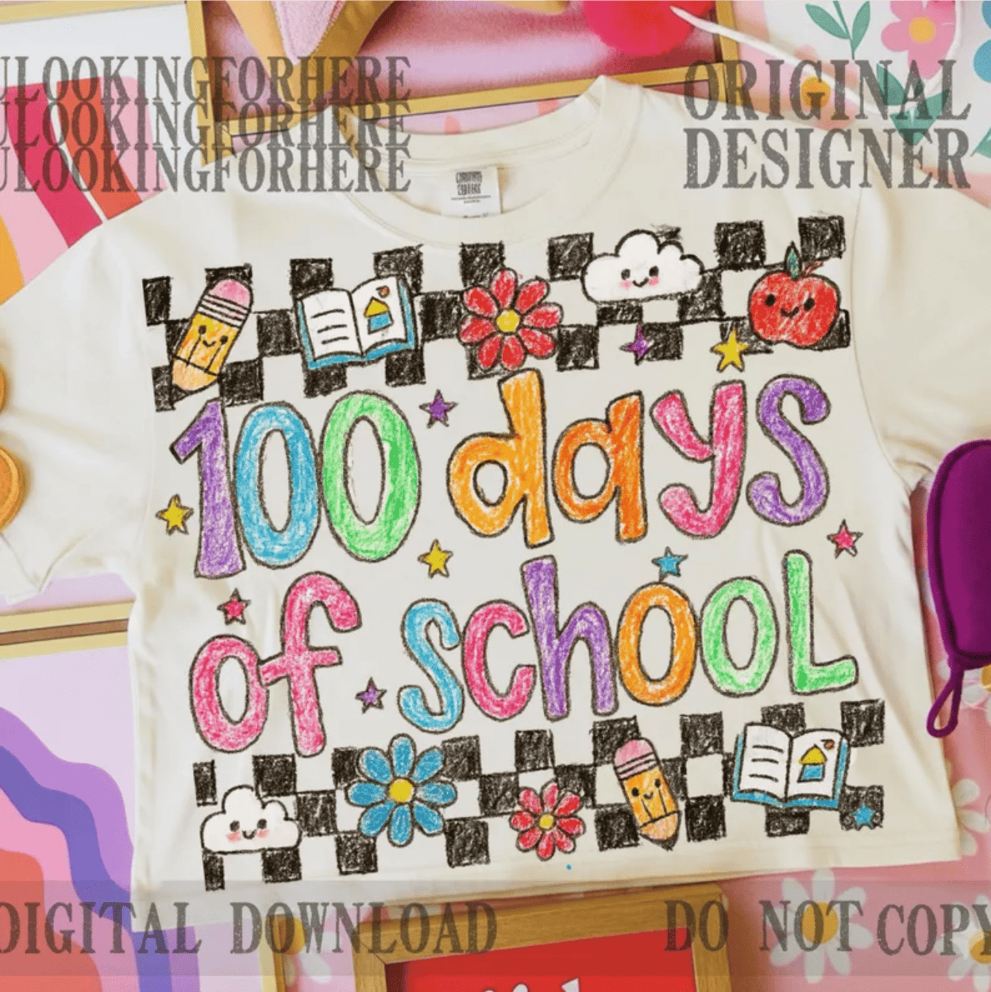 RTS 100 DAYS OF SCHOOL CRAYON DTF DIRECT TO FILM transfers KIDS 9X7 - Do it yourself Transfers