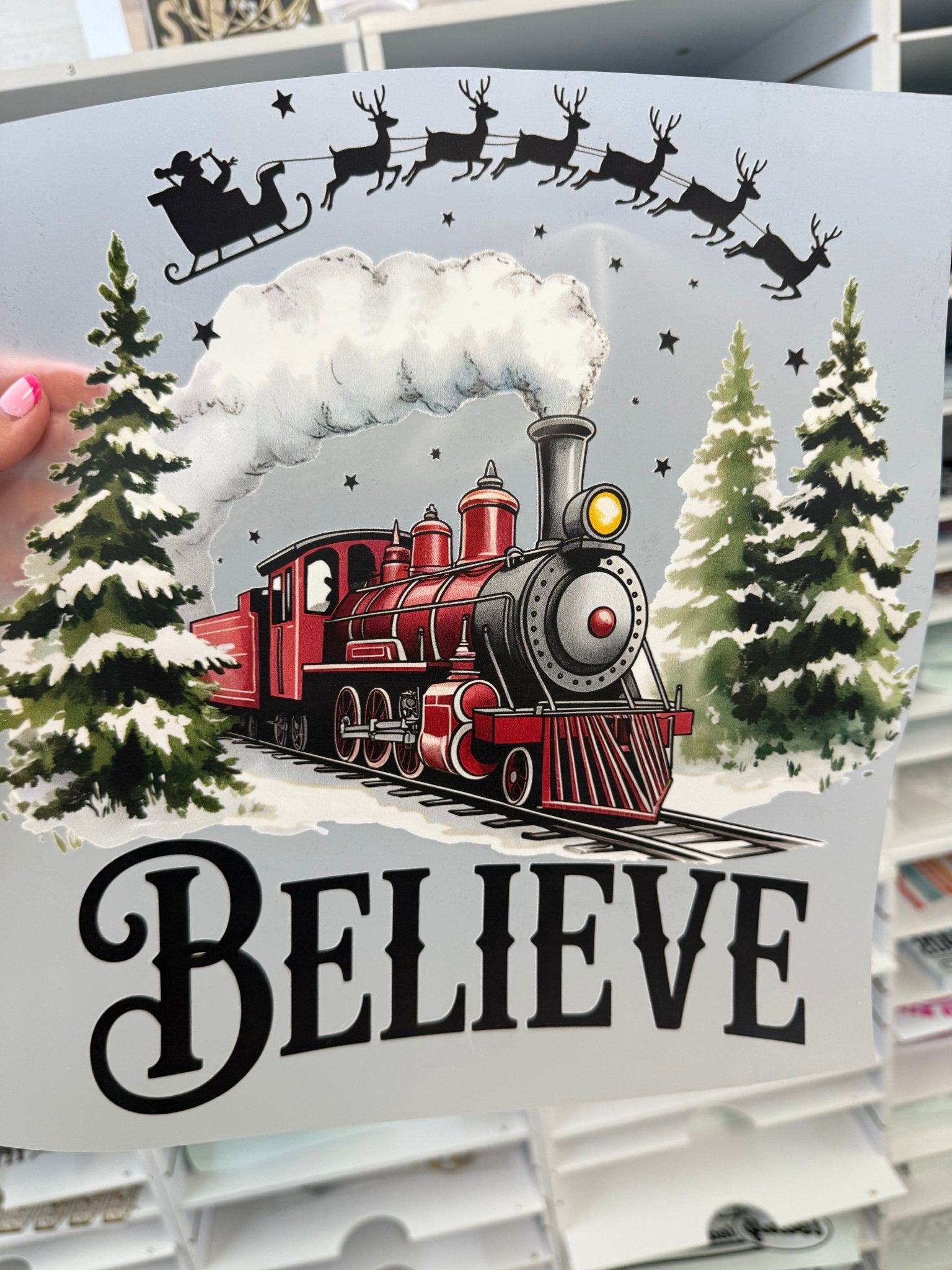 RTS BELIEVE TRAIN CHRISTMAS WINTER DTF DIRECT TO FILM transfers ADULT 10X12 - Do it yourself Transfers