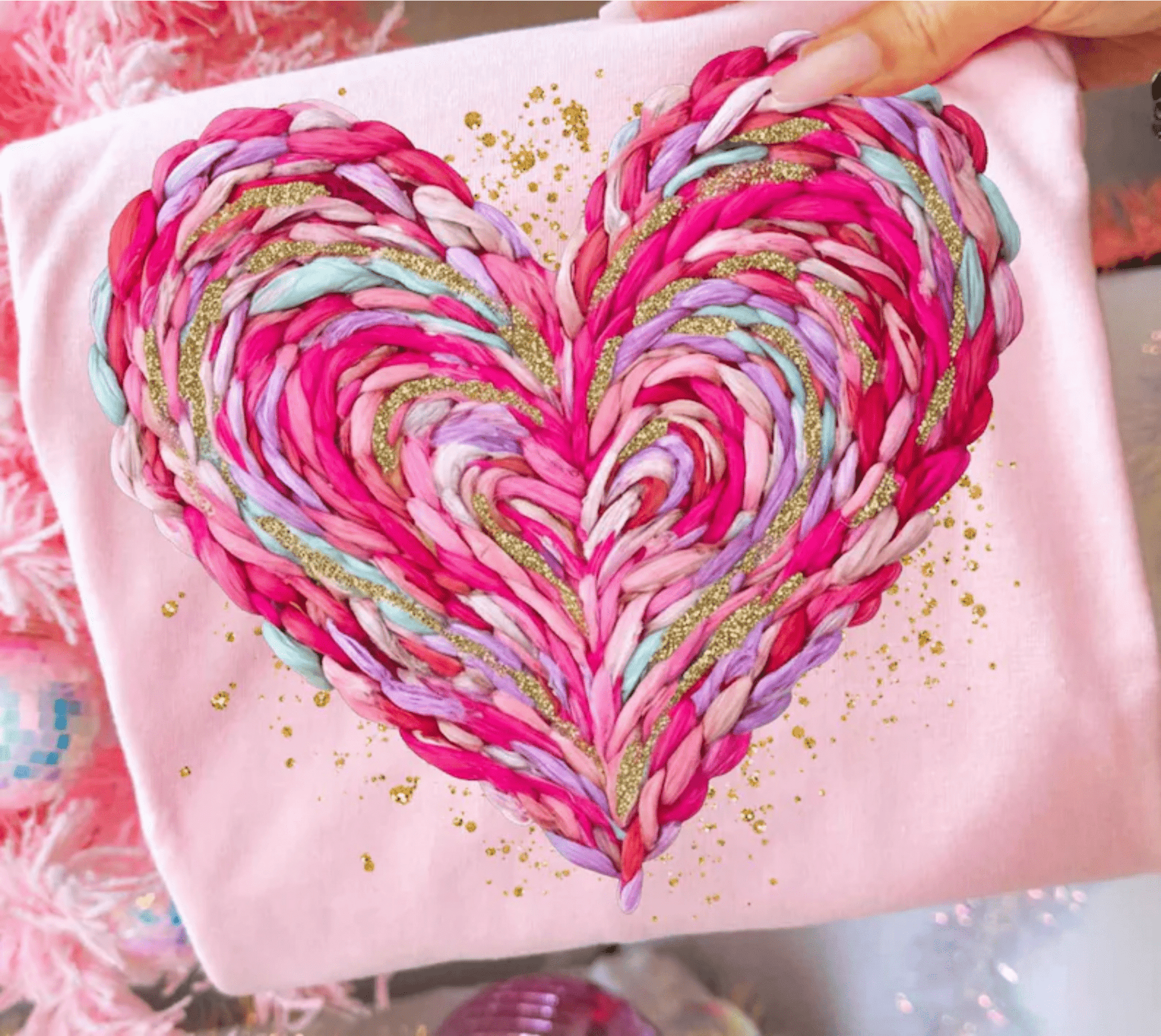 RTS HEART MULTI COLOR YARN FAUX DTF DIRECT TO FILM transfers ADULT 10X12 - Do it yourself Transfers