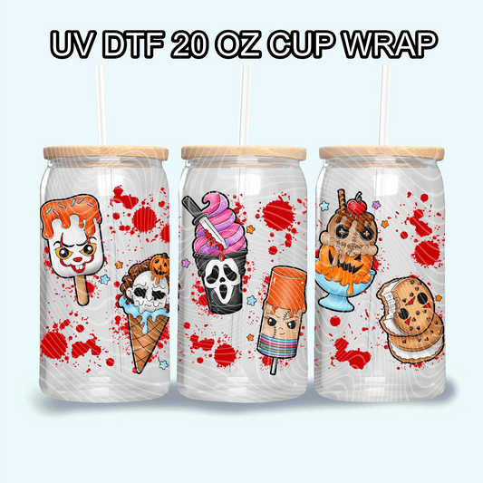 RTS Horror Ice Creams Libbey UV DTF 16 oz Libbey cup wrap - Do it yourself Transfers