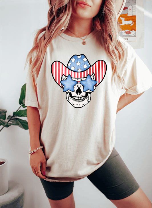 RTS July 4th skull cowboy hat MATTE BREATHABLE CLEAR FILM SCREEN PRINT TRANSFER ADULT 10X12 - Do it yourself Transfers