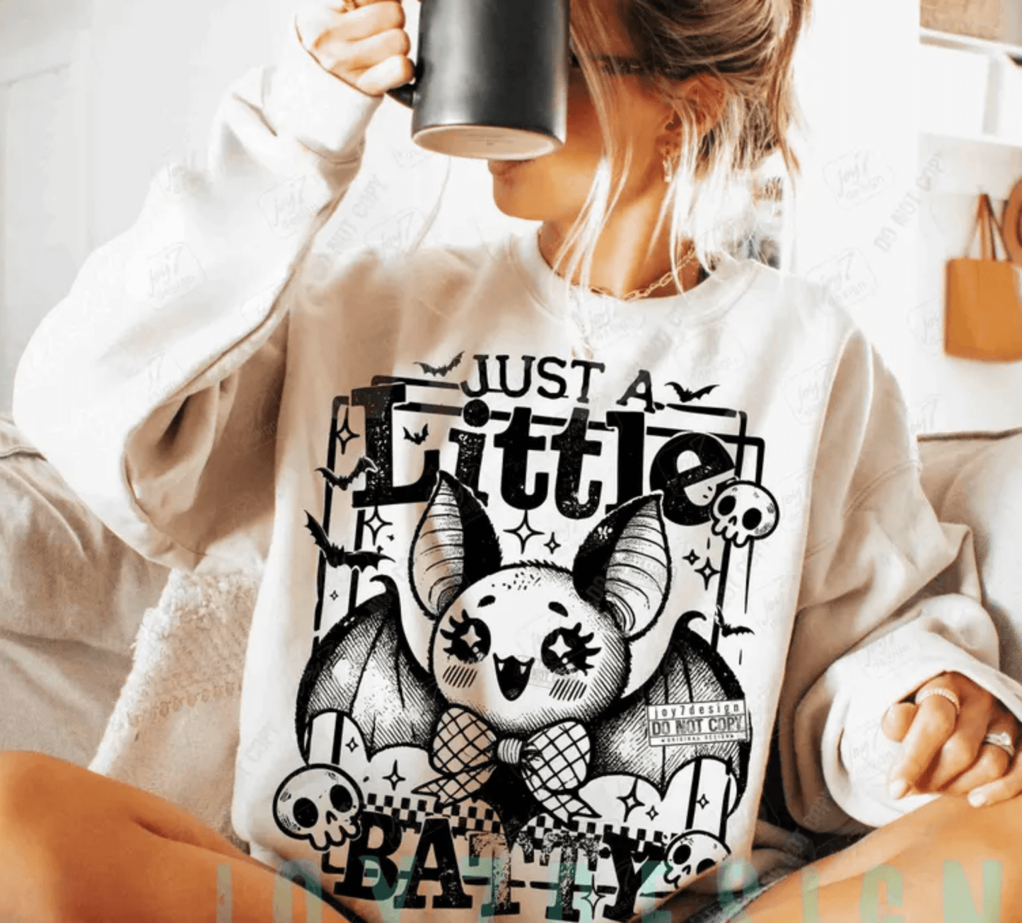 RTS JUST A LITTLE BATTY HALLOWEEN SINGLE COLOR BLACK SCREEN PRINT transfer ADULT 10X12 - Do it yourself Transfers