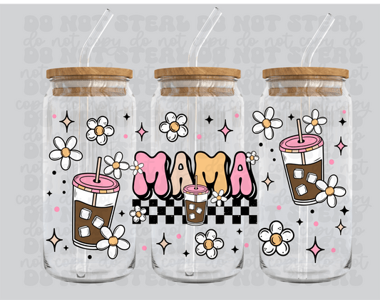 RTS MAMA CHECKER FLOWER COFFEE 16OZ LIBBEY CUP WRAP Libbey UV full cup wrap - Do it yourself Transfers