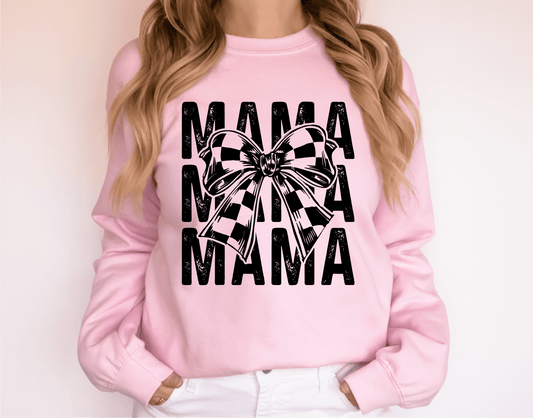 RTS MAMA MAMA MAMA bow checkered SINGLE COLOR BLACK Screen Print transfers size ADULT 11X12 9 - I - Do it yourself Transfers