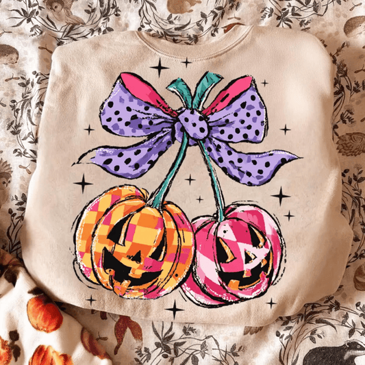 RTS PUMPKINS POLKA DOT BOW CHERRIES HALLOWEEN DTF DIRECT TO FILM transfers ADULT 10X12 - Do it yourself Transfers