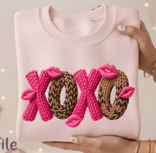 RTS XOXO PINK YARN LIPS VALENTINE DTF DIRECT TO FILM transfers ADULT 9X11.5 - Do it yourself Transfers