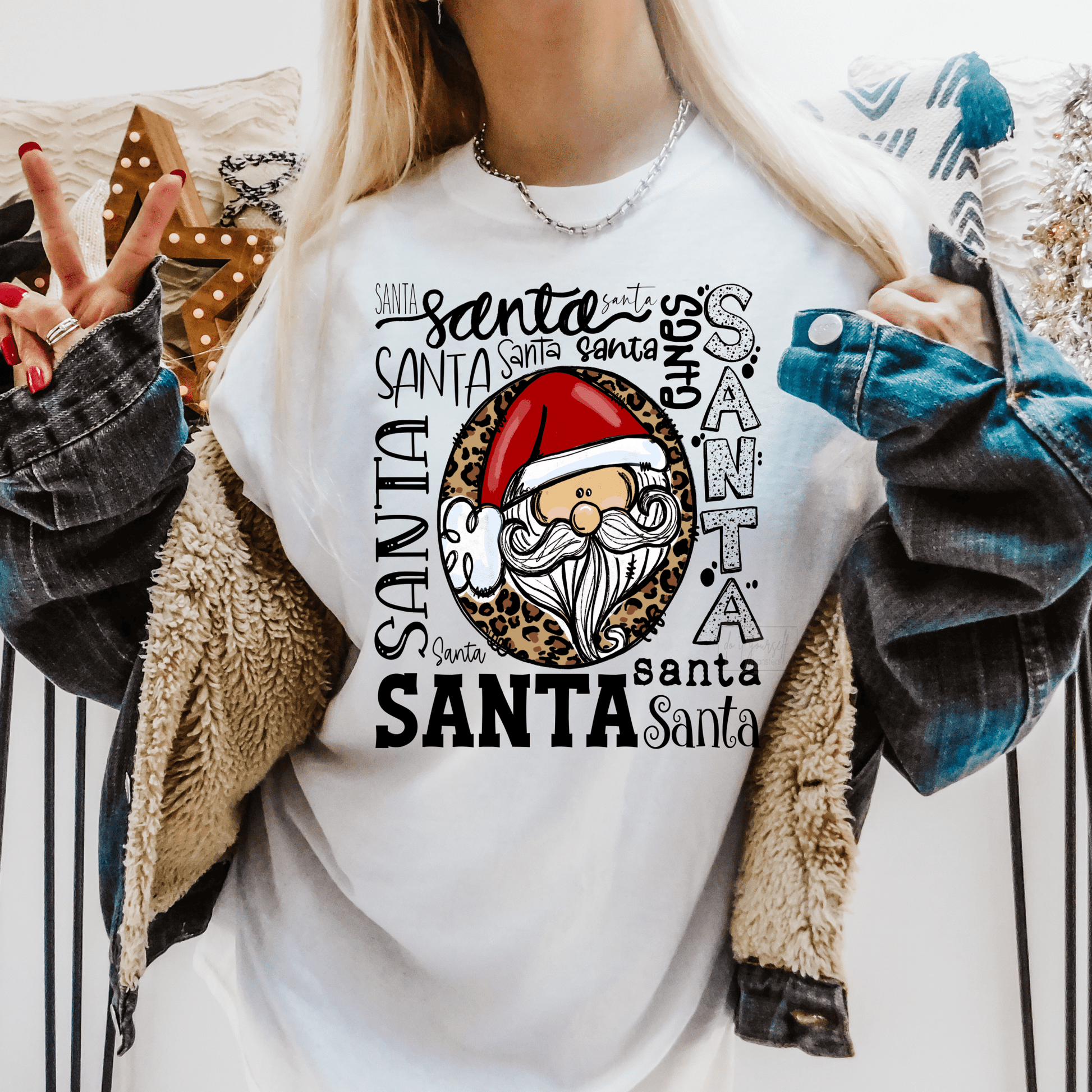 Santa Face Leopard Christmas size ADULT 12x12 DTF TRANSFERPRINT TO ORDER - Do it yourself Transfers