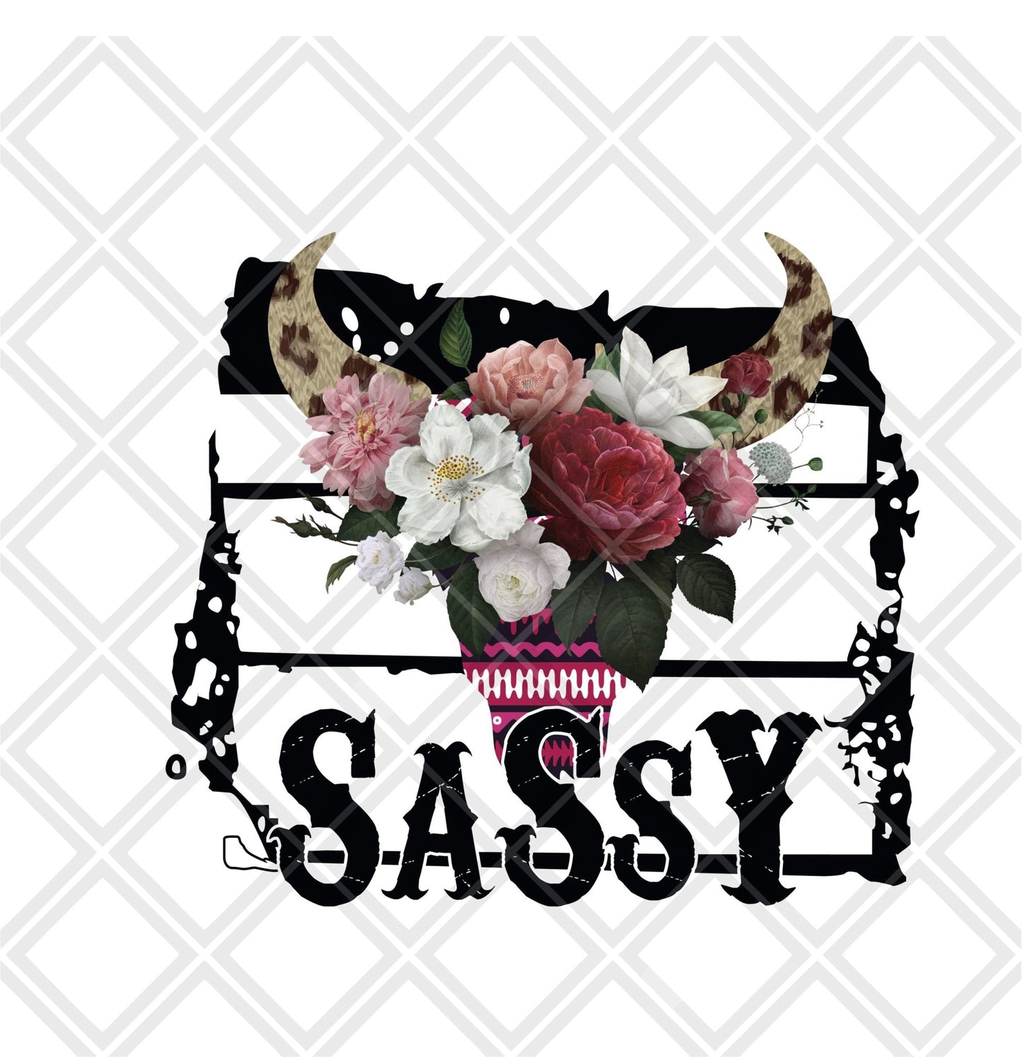 Sassy Skull flowers leopard DTF TRANSFERPRINT TO ORDER - Do it yourself Transfers